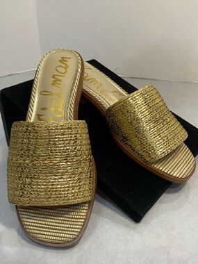 Sam Edelman Sabrina Gold Woven Raffia Slide Sandals Women’s 8M Brazil